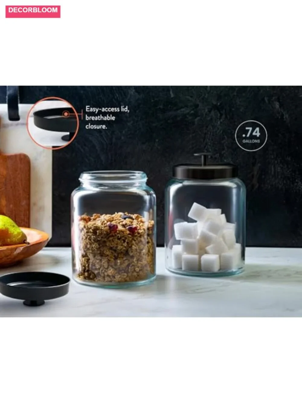 Glass Canister Set for Kitchen Pantry Storage, Tinplate Lids, Counter Organizers